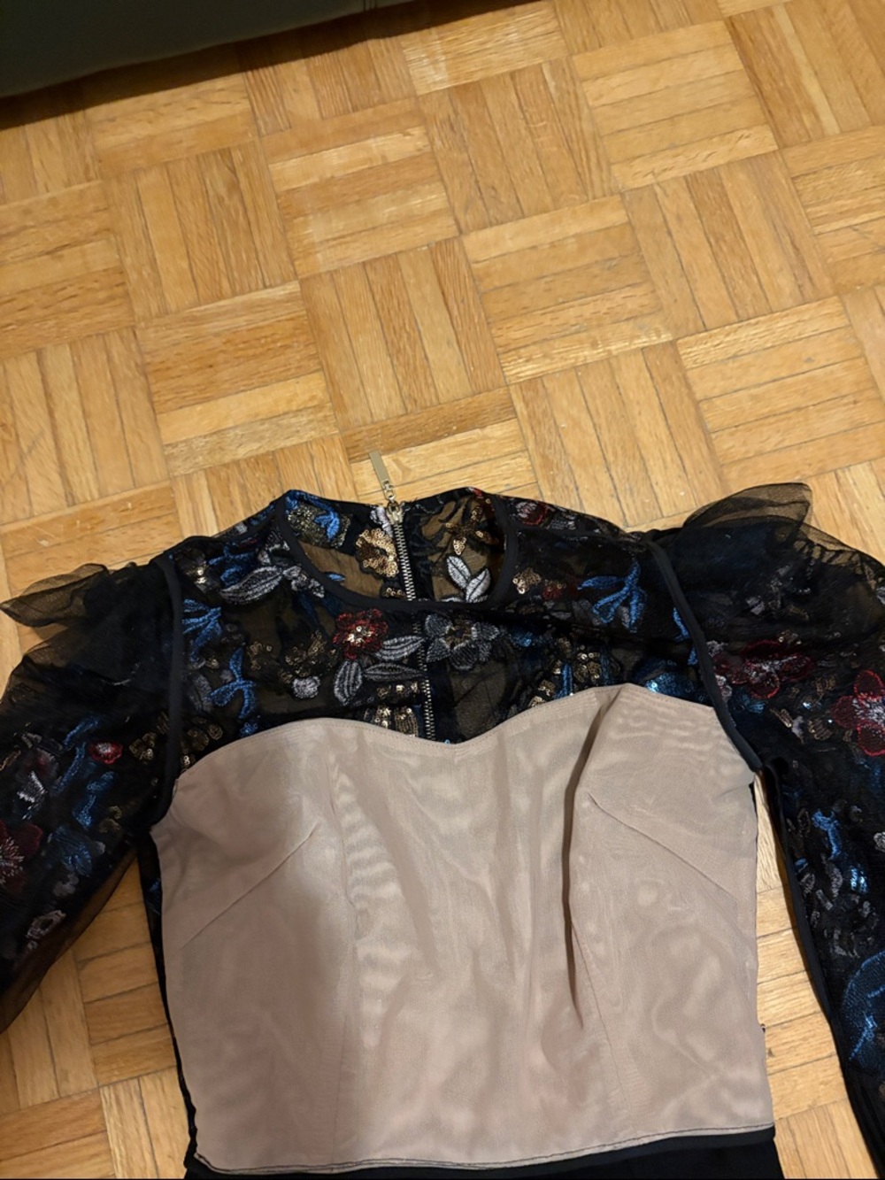Bronx & Banco Black Wide-Leg Jumpsuit with Floral Bodice and Blue Trim. NWOT - Picture 13 of 16